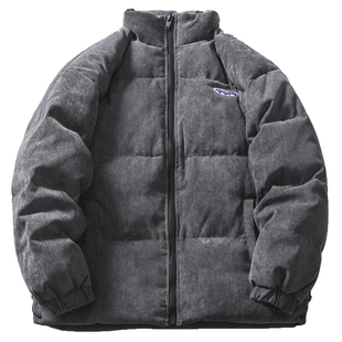 悟空有货2025新款复古毛巾绣立领羽绒服男潮牌宽松80灰鸭绒面包服