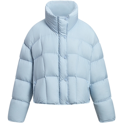 KBNE蓝色鸭绒短款羽绒服女装2025冬季新款时尚修身高领面包服外套