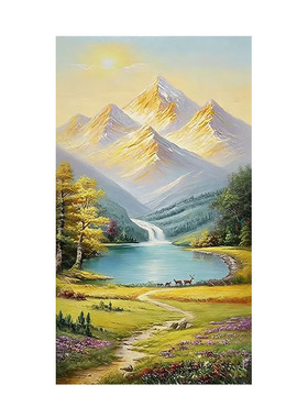 手绘油画日照金山客厅装饰画