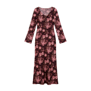 DPLAY【度假系列】粉色印花连衣裙2026年春季新款气质优雅长裙女