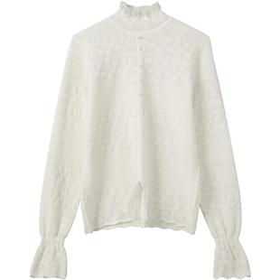 LAGOGO柔暖半高领针织衫女拉谷谷2025冬季新款木耳边毛衣打底衫