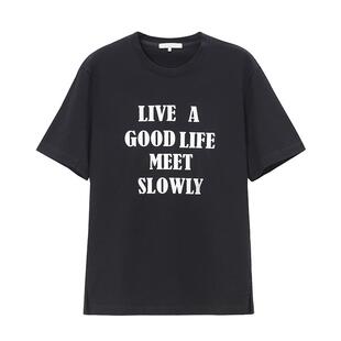 ICB日系秋季通勤宽松棉圆领套头针织印字母短袖T恤衫内搭商场同款