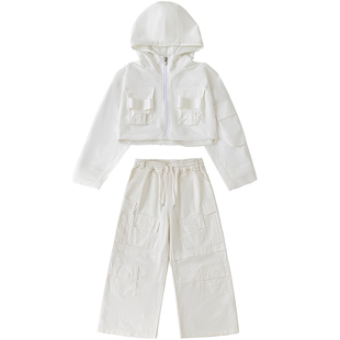 元旦女童爵士舞白色套装演出服潮酷朋克风少儿jazz街舞嘻哈表演服