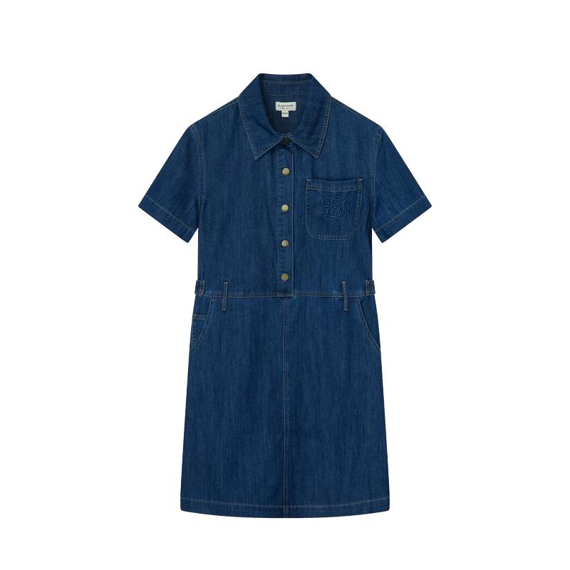 【威化牛仔】Eland衣恋翻领牛仔连衣裙直身H型裙子夏