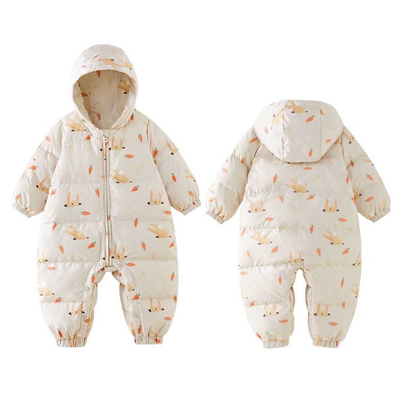 十月结晶粒粒阳光婴儿羽绒服寒冬季婴儿连体衣白鸭绒蓄热羽绒爬服