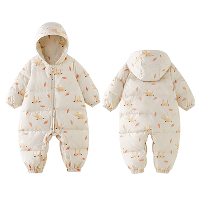十月结晶粒粒阳光婴儿羽绒服寒冬季婴儿连体衣白鸭绒蓄热羽绒爬服