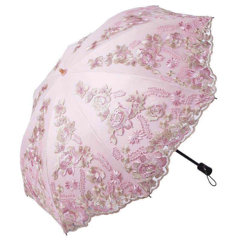 黑胶重工刺绣太阳伞晴雨两用