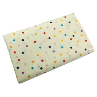 米黄色抽象彩色圆波点水玉府绸纯棉布料 服装公主裙娃衣发圈面料