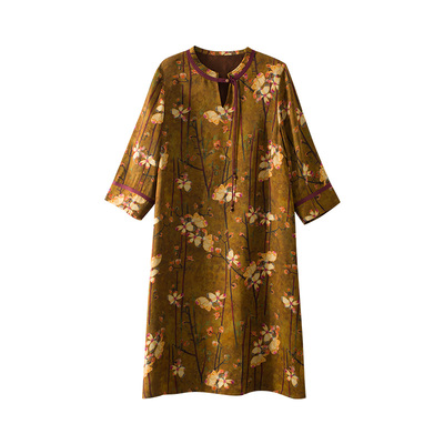 美丽客栈人丝仿香云纱复古连衣裙