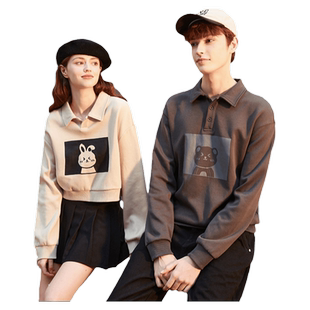 唐狮2025秋冬季新款情侣polo衫男加绒长袖有翻领卫衣女短款上衣潮