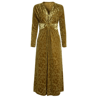 马天奴黄绿丝绒印花长款连衣裙
