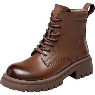 YRC马丁靴女款英伦风冬季新款厚底复古靴子商场同款真皮短靴