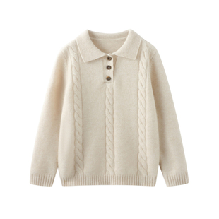 2025冬儿童POLO领纯山羊绒衫男女童针织毛线衣软糯秋冬中大童毛衣