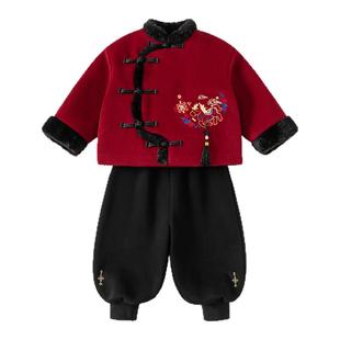 贝贝城周岁男宝礼服2025冬季新款男童套装儿童洋气加厚冬装拜年服