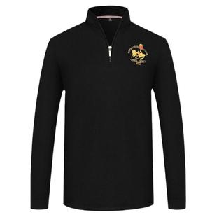 高端长袖立领半拉链T恤男装长绒棉上衣马球高档刺绣POLO衫秋冬厚