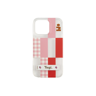 Tagi. 格纹积木《小尾巴》隐藏折叠金属爱心站立支架透明手机壳