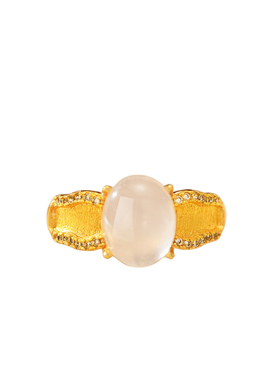 新中式镀黄金色椭圆蛋面开口戒指