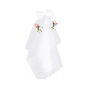 森系超仙花环头纱儿童蝴蝶结头饰花童生日花仙子发箍女公主发饰