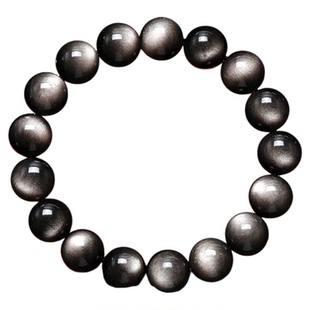 杭州灵隐天然黑曜石手链女水晶银曜石情侣好运转运珠手串男士佛珠