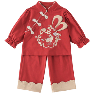 周岁女宝礼服婴儿喜庆过年衣服女童春秋套装百日宴女孩分体两件套