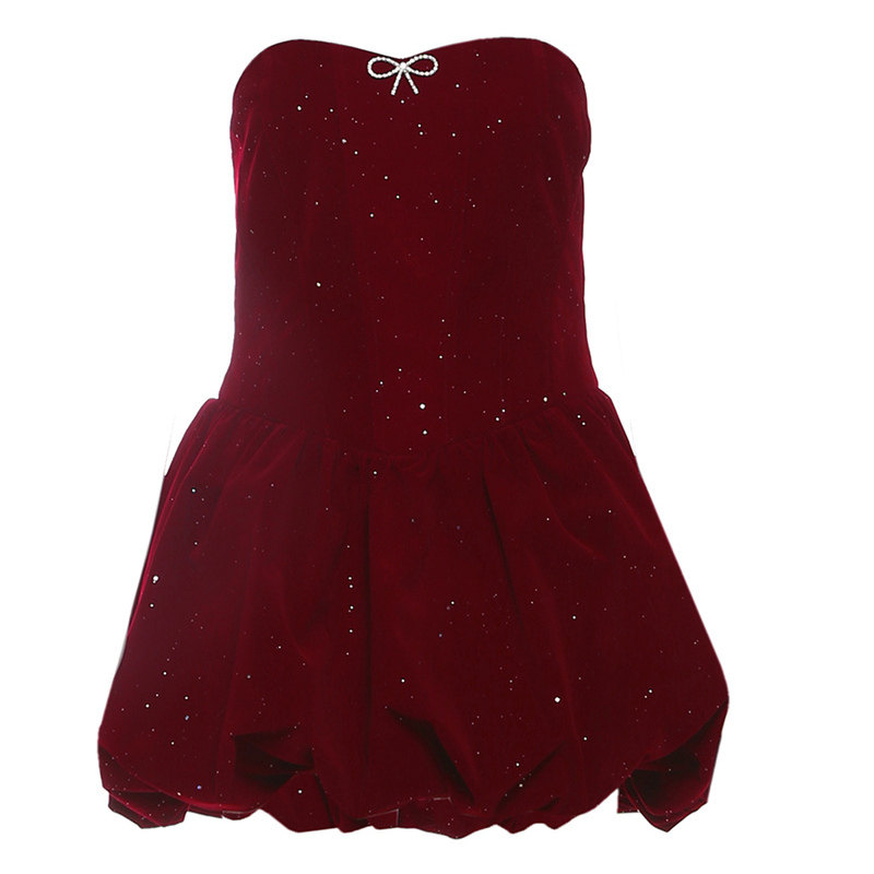 怪诞女孩 法式优雅气质感亮闪闪抹胸连衣裙女 轻奢高腰礼服裙短裙