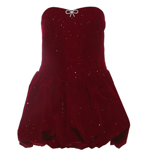 怪诞女孩 法式优雅气质感亮闪闪抹胸连衣裙女 轻奢高腰礼服裙短裙