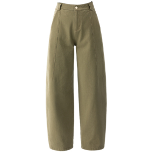 茶青色弯刀裤直筒牛仔裤女2025新款秋季高腰休闲女裤窄版阔腿裤