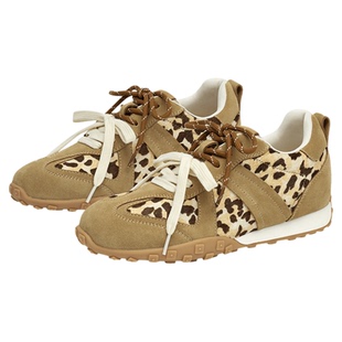 KISSCAT接吻猫[豹纹控]舒适薄底阿甘鞋棕色复古德训鞋女内增高