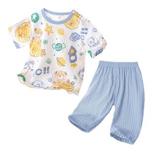 婴儿夏装分体短袖套装七分裤薄款男宝宝夏天纯棉衣服夏季婴幼儿童