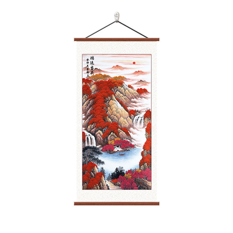 鸿运当头新中式玄关装饰画山水画