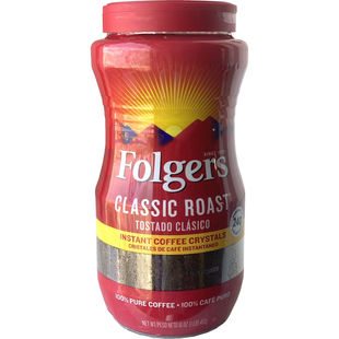 美国Folgers福爵经典烘焙美式纯咖啡速溶咖啡免煮453g可冲240杯