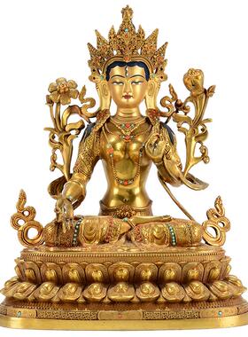 桌面摆件铜像藏村全鎏金手工画脸