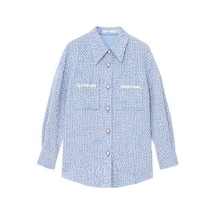 谷邦衬衫式粗花呢外套女2025秋季新款小香风时尚气质通勤休闲上衣