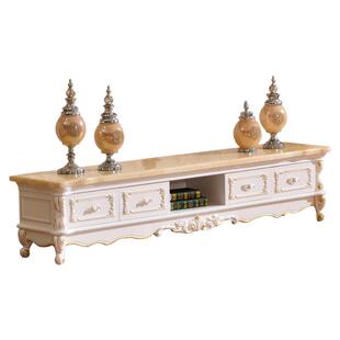 欧式客厅白色电视柜别墅客厅实木大理石雕花小户型高低组合柜地柜