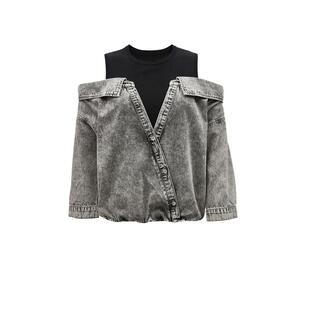 tq区绫致Vero Moda衬衫秋冬拼接假两件七分袖休闲俏皮上衣