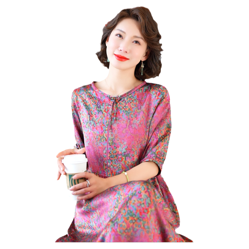 杭州真丝连衣裙女大牌气质妈妈碎花桑蚕丝裙子夏季中老年2025新款