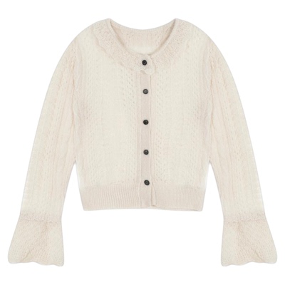 LOWRYS FARM针织衫女2026春季新款甜美镂空修身荷叶边上衣593406