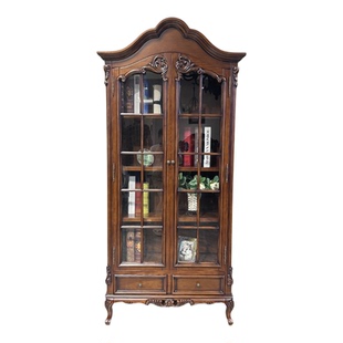 美式复古书柜实木欧式雕花客厅书架做旧陈列架置物架法式轻奢现代