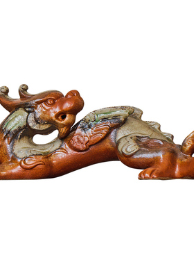 陶瓷柴烧釉诧寂风陶瓷龙摆件搁笔