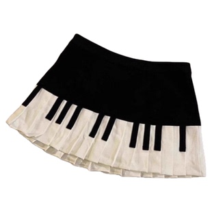 低腰黑白钢琴风格键盘百褶裙black and white pianoskirt
