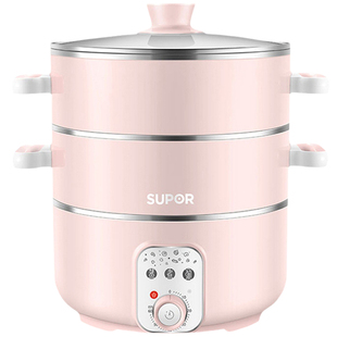 苏泊尔定时蒸锅电蒸锅自动断电三层不锈钢蒸笼上蒸下煮一体多功能