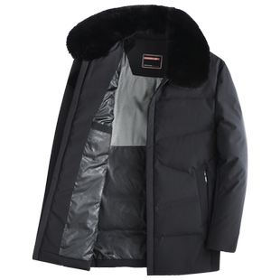 中老年人羽绒服男短款简洁大方毛领加厚保暖宽松休闲爸爸冬装外套