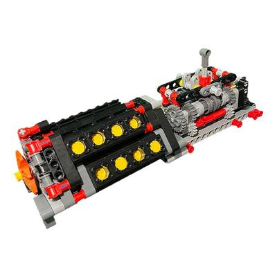 W16发动机黑气缸积木小颗粒模型6
