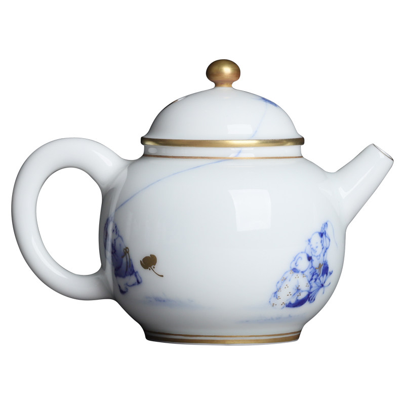 自慢堂瓷器青花放风筝小巨轮茶壶