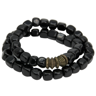 原创方形黑曜石珠子手链个性男女同款 复古时尚流行饰品多层手串