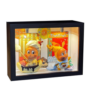 盲盒收纳展示架透明防尘DIY发光相框手办泡泡玛特星星人展示盒柜