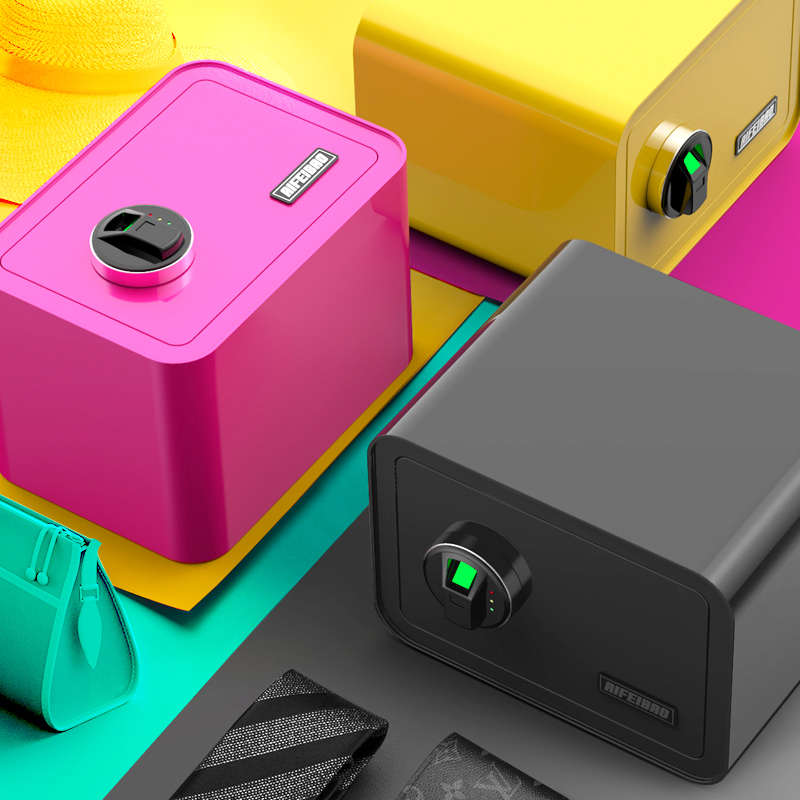 艾斐堡家用保险柜小型指纹密码迷你保险箱25cm全钢防盗夹万