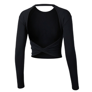 女士健身房训练服穿搭黑色长袖瑜伽普拉提绝美露背上衣运动套装女