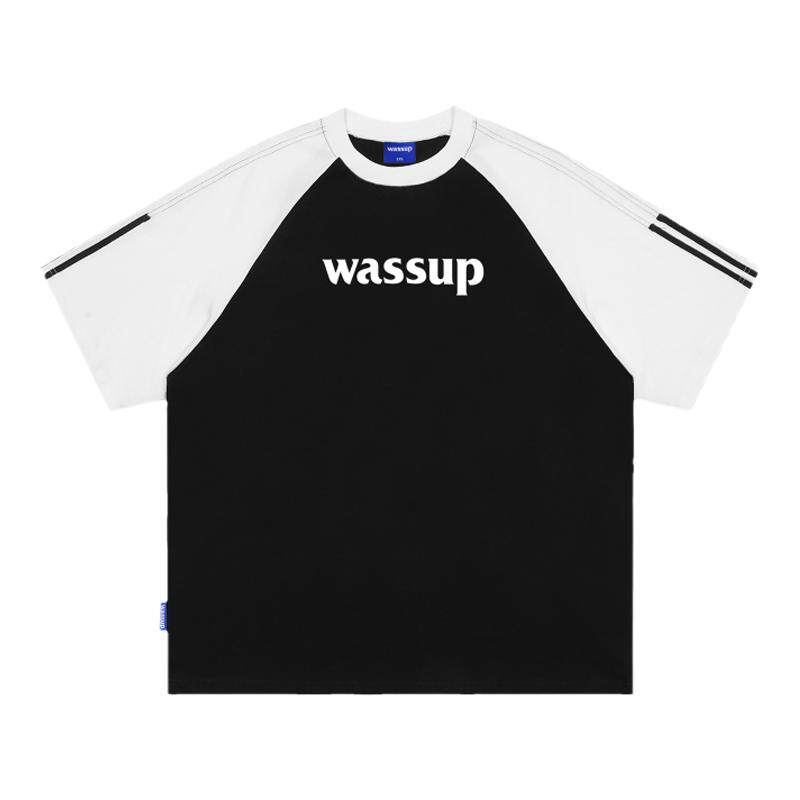 WASSUP字母印花织带短袖男女