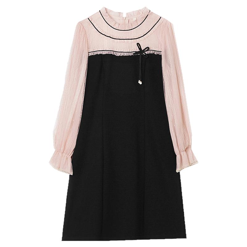 Outlets专柜撤柜正品 HH秋装2025新款减龄拼色设计修身中裙连衣裙